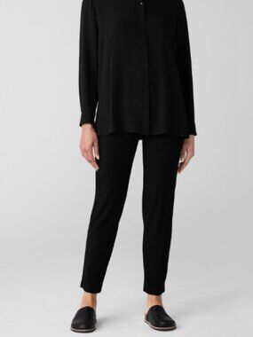Eileen Fisher Washable Stretch Crepe Slim Pant Black Ankle Length Women's XS